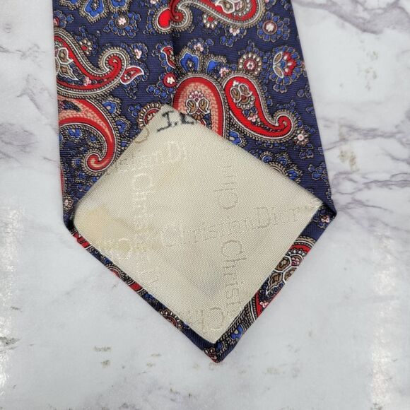 Dior Blue and Red Silk Tie with Paisley Design - Picture 5 of 8